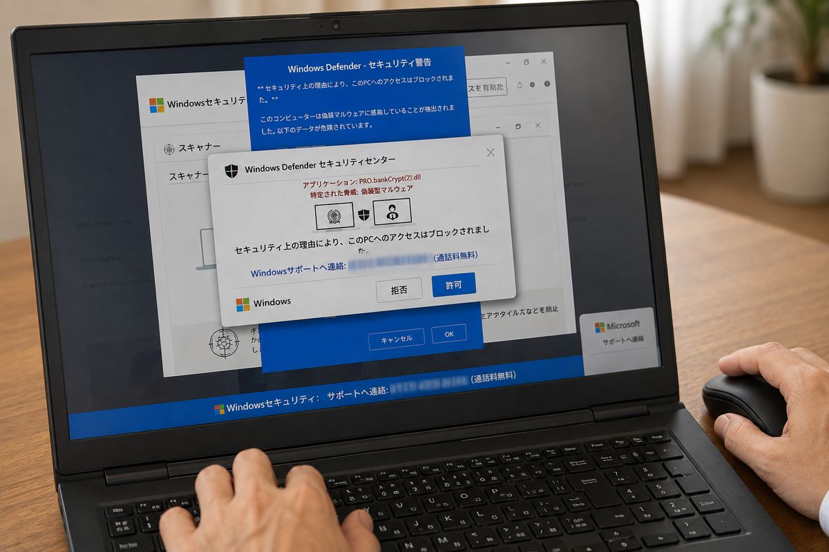 Windowsパソコンに表示された偽のウイルス警告を確認する作業