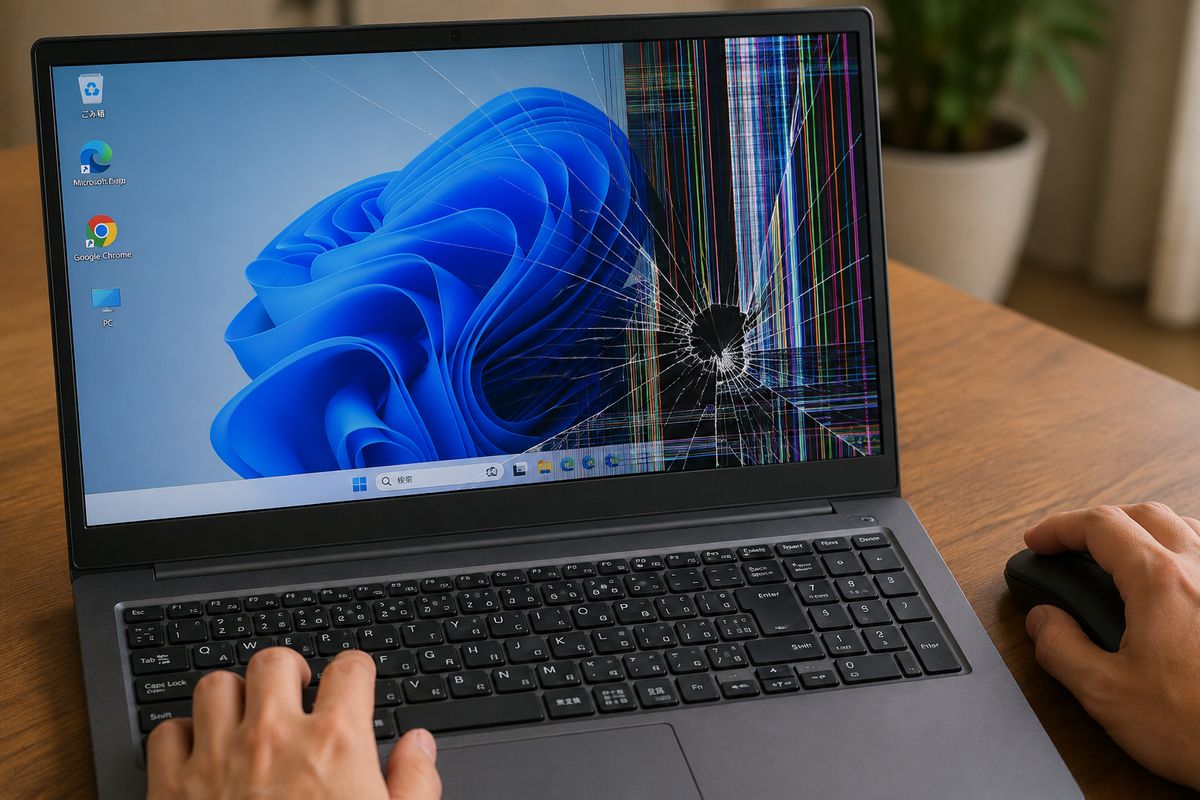 液晶画面が破損したノートパソコンの診断例